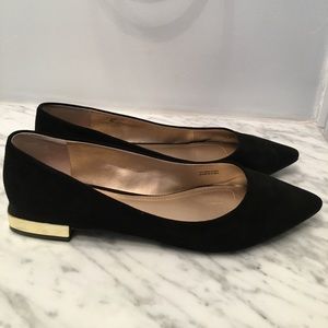 Tahari black flats with gold square heel
